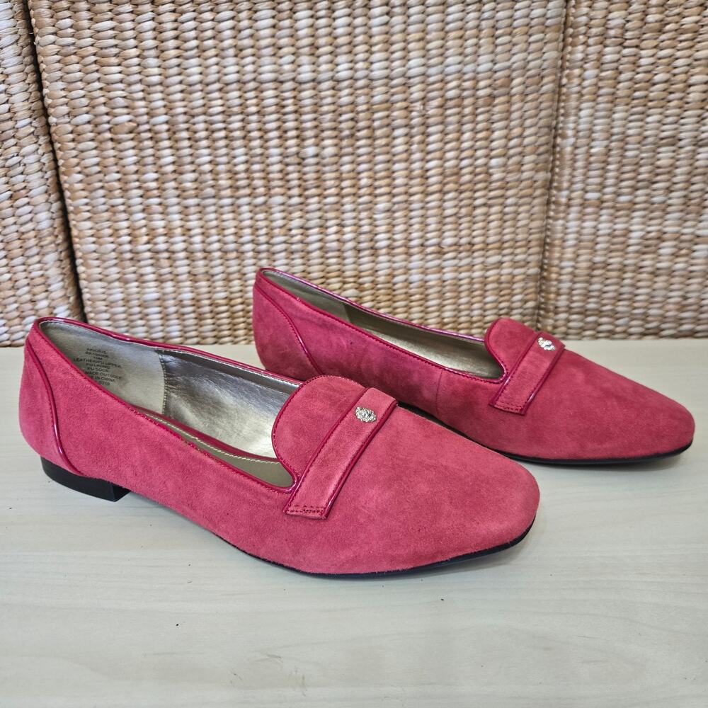 Anne Klein Womens Preppy Classic Akidara Red Suede Square Toe Loafers Size 10M